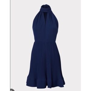 Milly Libby Pleated Mini Dress Navy Blue Halter Neck 15AD39 Womens Size 8 NWT